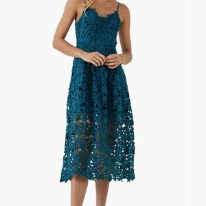 Teal Lace Midi Dress